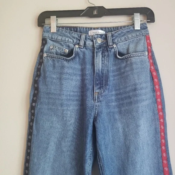 Anine Bing "Bing" Logo Ribbon Side Striped Denim Jeans - Picture 3 of 8